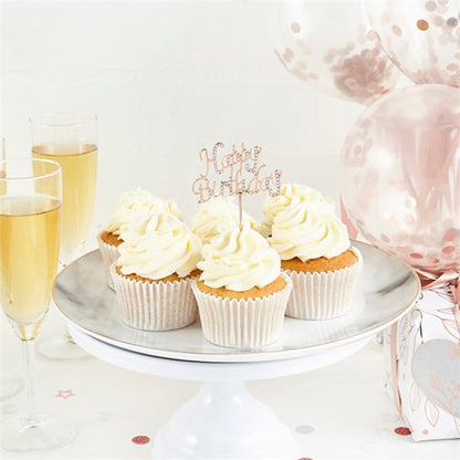 Rose Gold & Diamante Happy Birthday Cake Topper