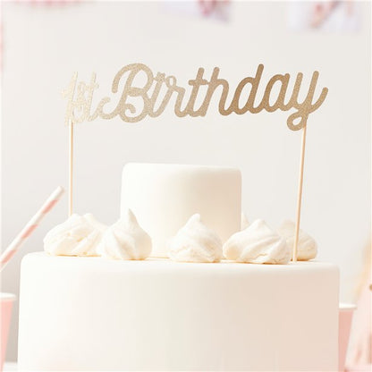 Gold Glitter 1st Birthday Cake Topper
