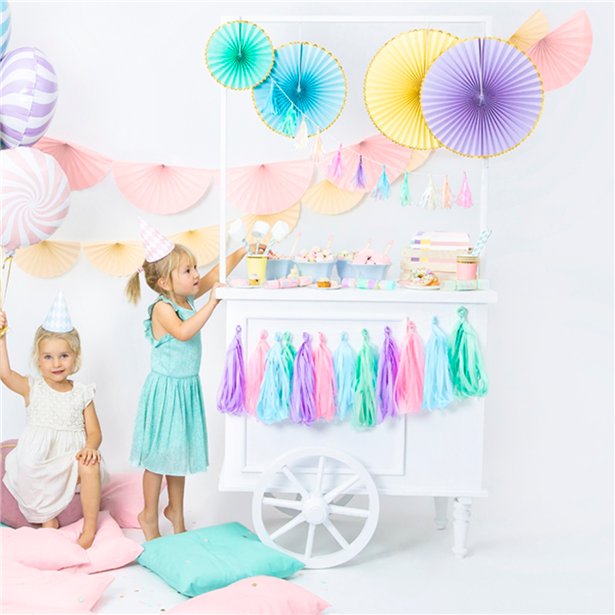Mint Green & Gold Paper Fans (3pk) – product image 2