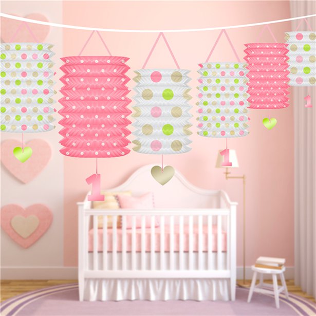 1st Birthday Pink Mix Lantern Garland - 3.6m – product image 2