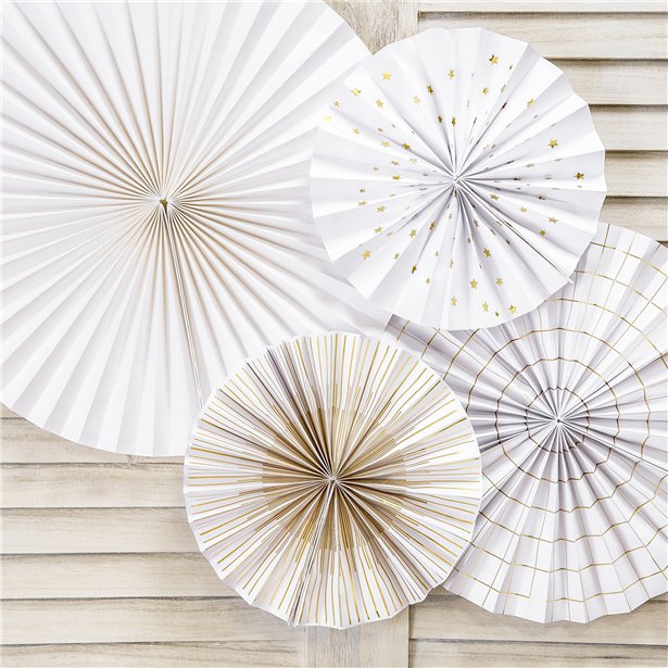 White & Gold Mix Fan Decorations - 40cm (4pk) – product image 2