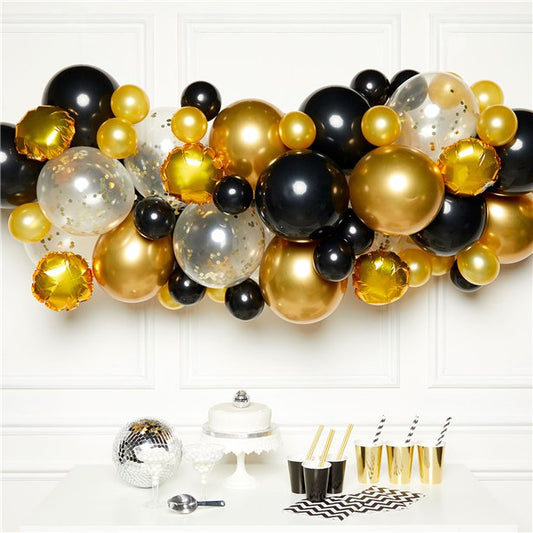 Gold & Black Balloon Arch Garland - 66 Balloons