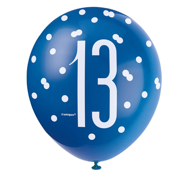 Blue Number 13 Latex Balloons - 12" (6pk)