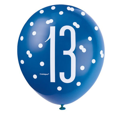 Blue Number 13 Latex Balloons - 12" (6pk)