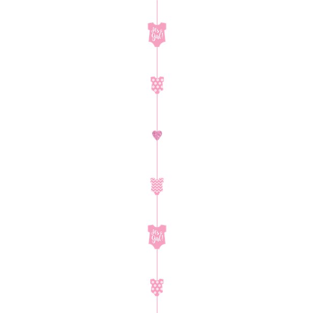 Pink Baby Girl Glitter Paper Balloon Tail - 1.8m – product image 1