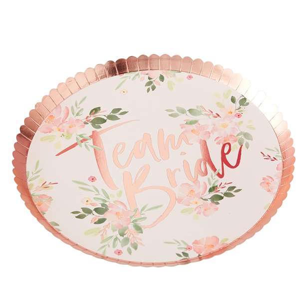 Floral Hen Party 'Team Bride' Plates - 24cm (8pk)