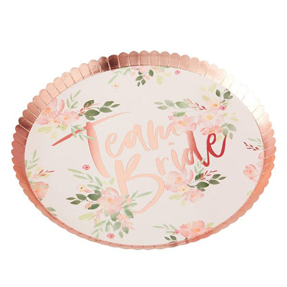 Floral Hen Party 'Team Bride' Plates - 24cm (8pk)