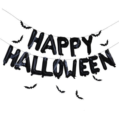 Happy Halloween Balloon Bunting with Webs & Bats