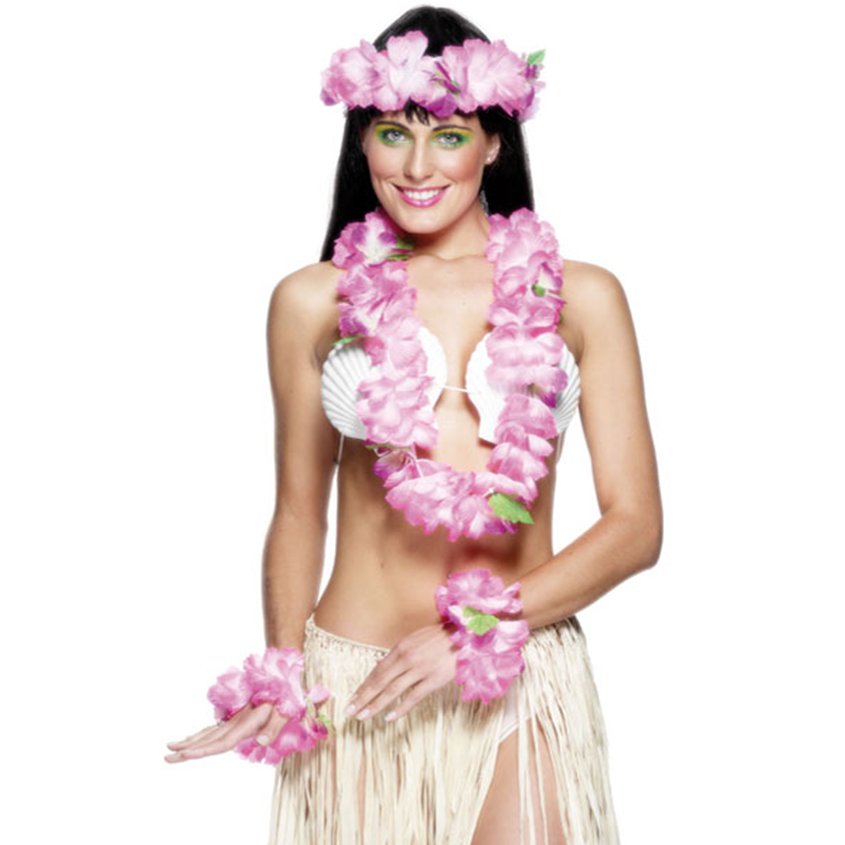Pink Flower Hawaiian Lei Set – product image 2