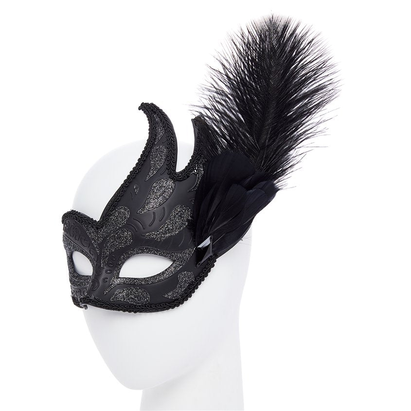 Ornate Black Masquerade Mask with Feathers – product image 3