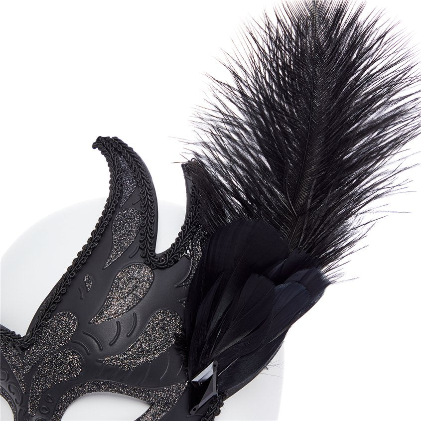 Ornate Black Masquerade Mask with Feathers – product image 4