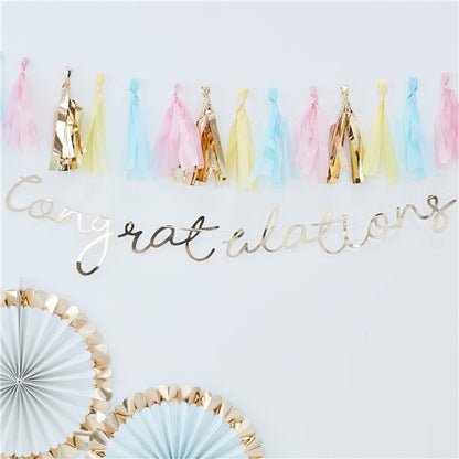 Pick & Mix Pastel Gold 'Congratulations' Banner - 1.5m