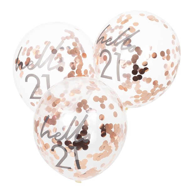 Mix It Up Hello 21 Rose Gold Confetti Balloons - 12" (5pk)
