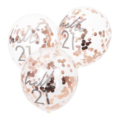 Mix It Up Hello 21 Rose Gold Confetti Balloons - 12" (5pk)
