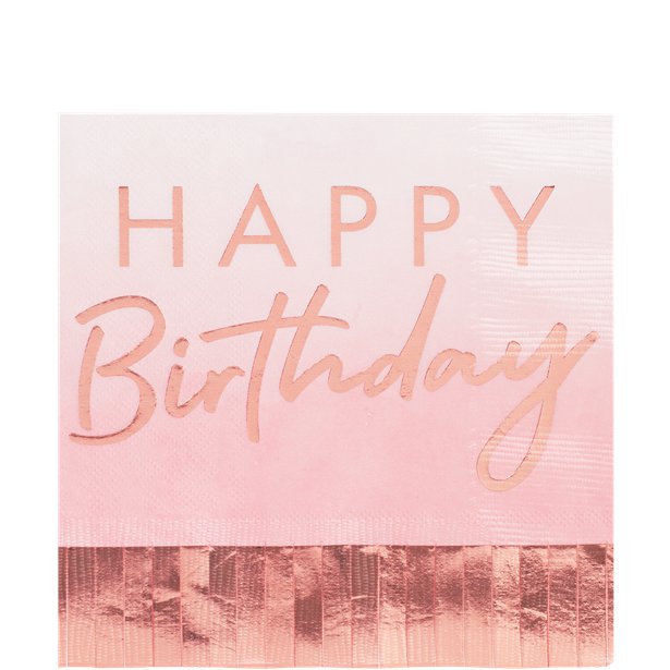 Mix It Up Happy Birthday Rose Gold Fringe Paper Napkins - 33cm (16pk) – product image 2