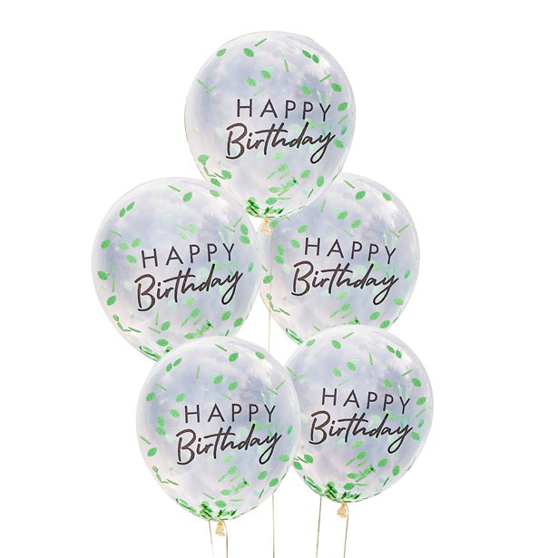Happy Birthday Leaf Confetti Latex Balloons - 12" (5pk) – product image 2
