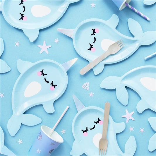 Narwhal Shaped Paper Plate - 18cm x 29cm (6pk)