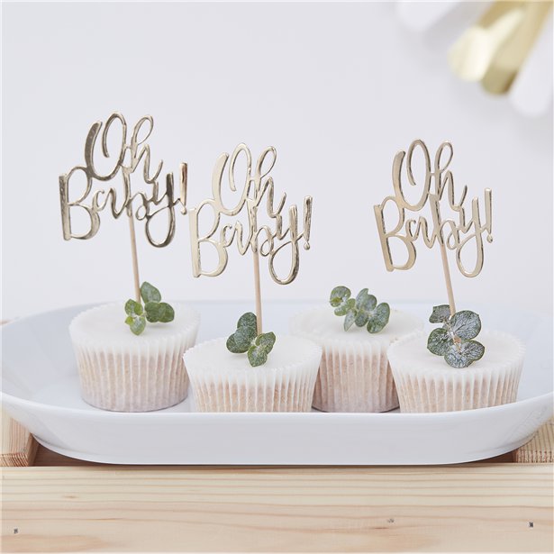 Oh Baby!' Gold Foil Cupcake Toppers (12pk) – product image 2