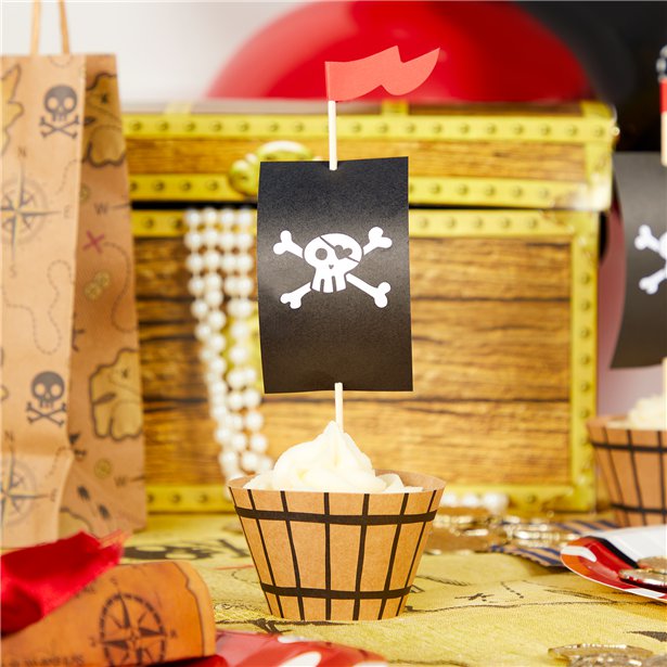 Pirate 'Flag and Barrel' Cupcake Wraps and Picks (6pk)