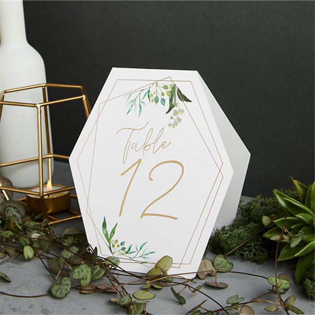 Geometric Greenery Wedding Table Numbers 1-12 (12pk) – product image 2