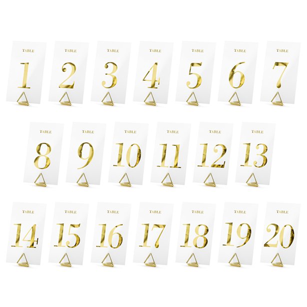Transparent Gold Table Numbers - 1-20 (20pk)
