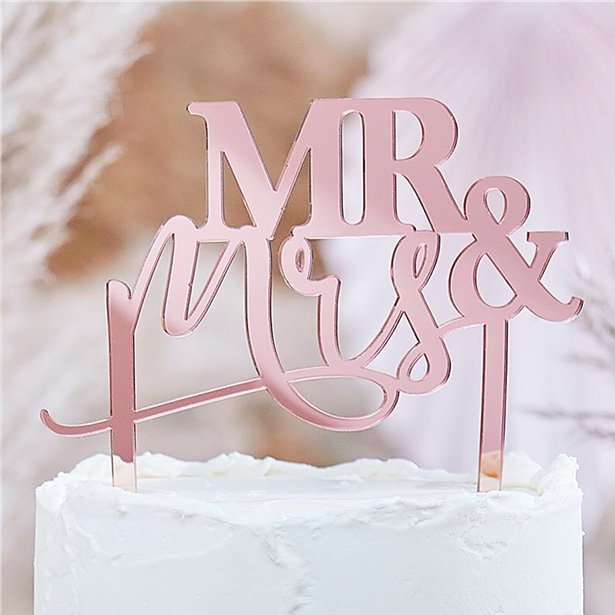 A Touch Of Pampas Rose Gold Acrylic Mr and Mrs Cake Topper - 16cm – product image 2