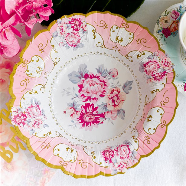 Vintage Tea Party Paper Bowls - 19cm (12pk)