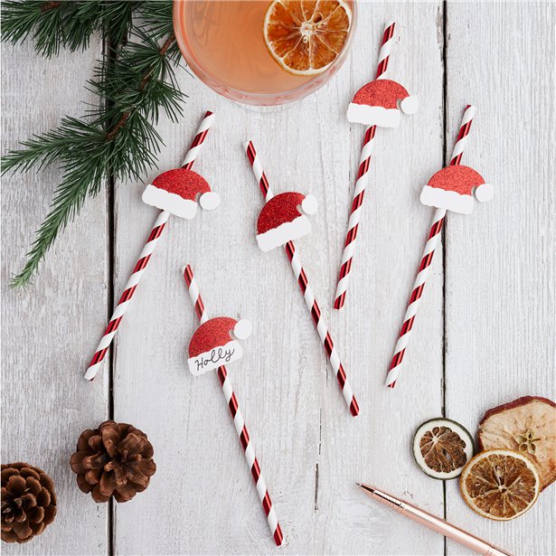 Santa Hat Red & White Stripe Paper Straws (20pk) – product image 3