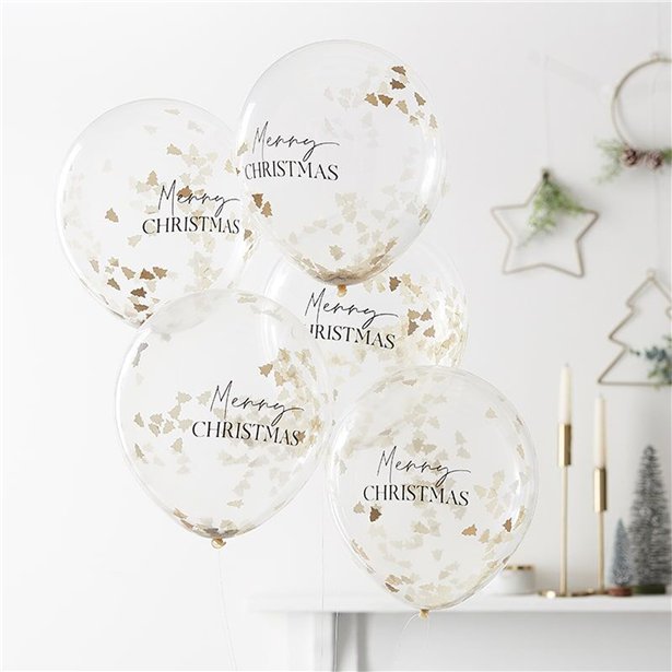 Gold Christmas Tree Confetti Balloons - 12" (5pk) – product image 2