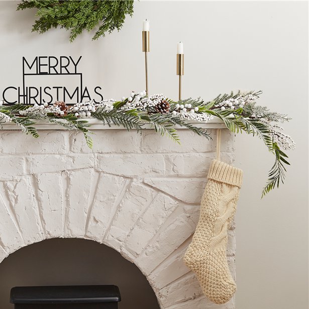 Snowy Evergreen Foliage Garland with White Berries - 1.9m – product image 1
