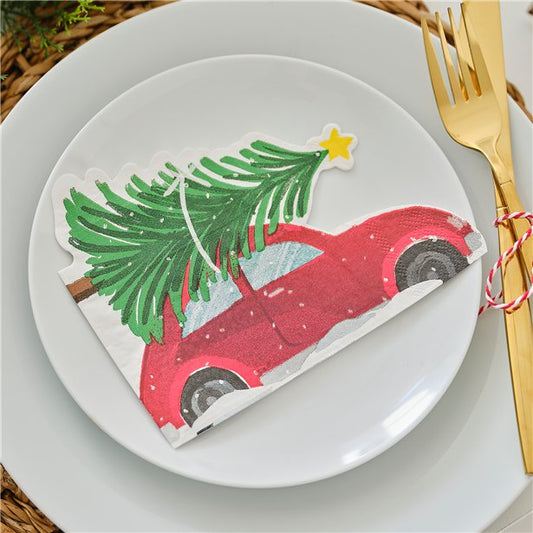 Festive Car Paper Napkins - 33cm (16pk)