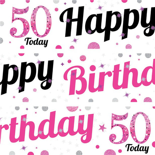 50th Birthday Pink Celebration Paper Banners -1m (3pk)