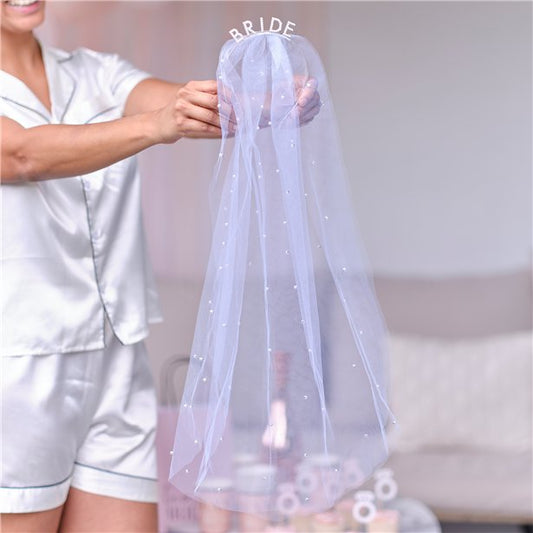 Silver 'The Bride' Headband Veil with Pearls