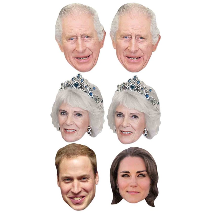Royals Card Masks King Charles III, Camilla, Prince William, Princess Kate (6pk)