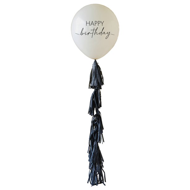 Nude and Black Happy Birthday Latex Balloon With Tail – product image 2