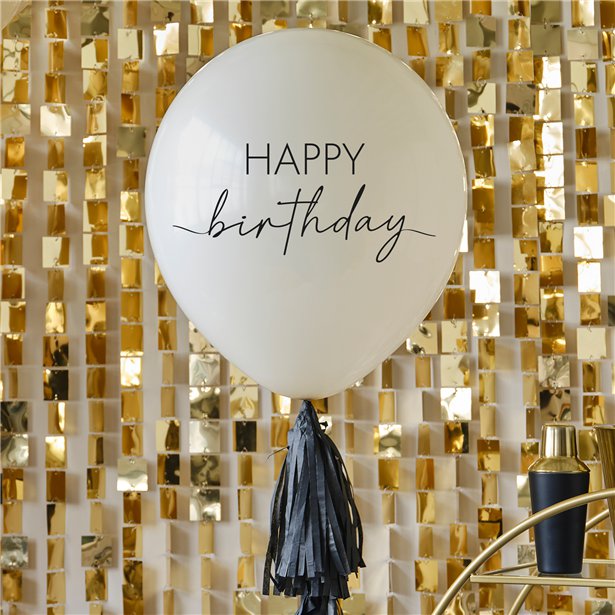 Nude and Black Happy Birthday Latex Balloon With Tail – product image 3