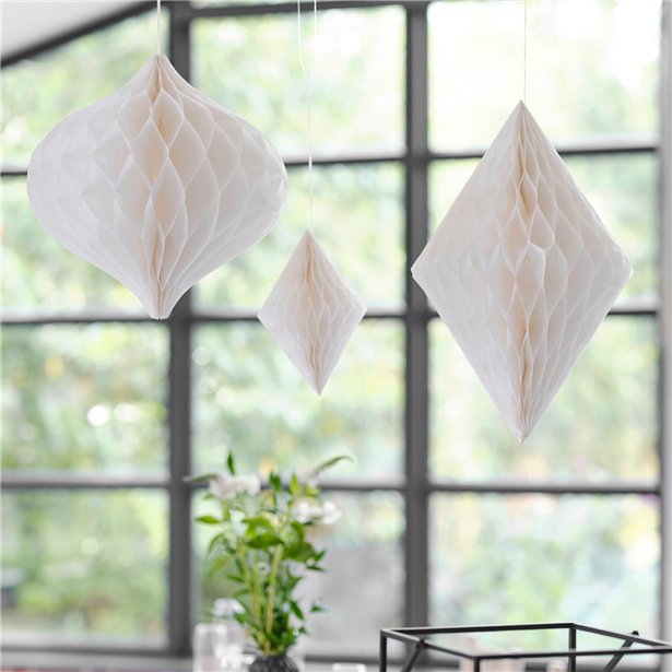 Contemporary Wedding White Honeycomb Decorations (3pk) – product image 1
