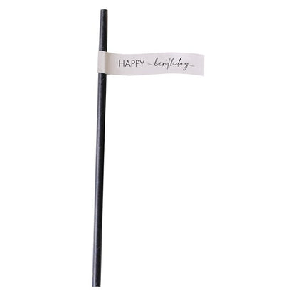 Black Happy Birthday Paper Straws (16pk)