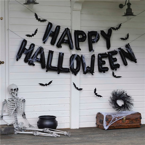 Happy Halloween Balloon Bunting with Webs & Bats – product image 1