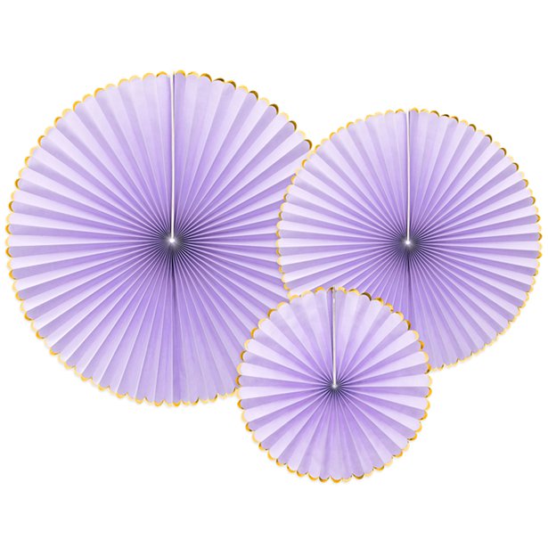 Pastel Lilac & Gold Paper Fans (3pk) – Party Delights Wondergroup