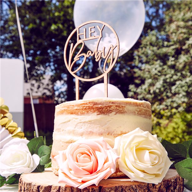 Botanical Baby Wooden Hey Baby Cake Topper – product image 2