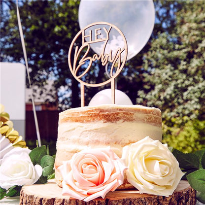 Botanical Baby Wooden Hey Baby Cake Topper