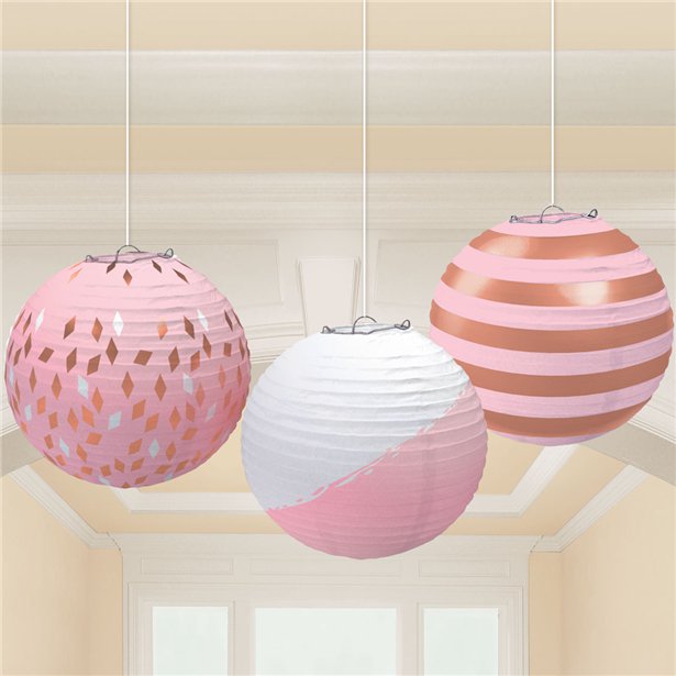 Rose Gold Blush Paper Lantern Decorations - 24cm (3pk) – product image 1