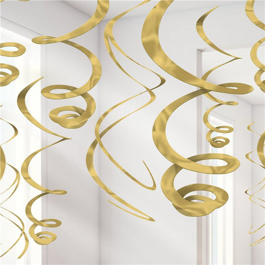 Gold Hanging Swirls Decoration - 55cm (12pk)