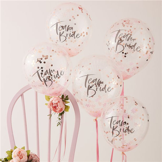Floral Hen Party 'Team Bride' Confetti Latex Balloons - 12" (5pk)