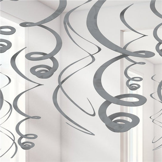 Silver Hanging Swirls Decoration - 55cm (12pk)