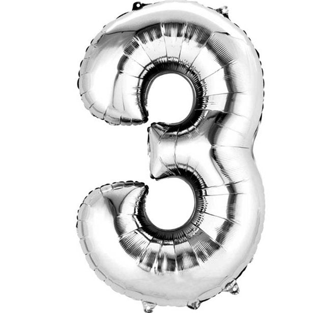 Silver Foil Number Balloons - 16" Air Fill