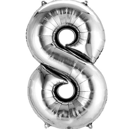 Silver Foil Number Balloons - 16" Air Fill
