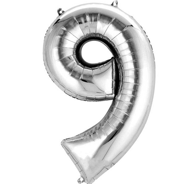 Silver Foil Number Balloons - 16" Air Fill