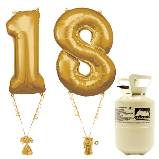 Age 18 Gold Foil Kit With Helium, Ribbon and Weights